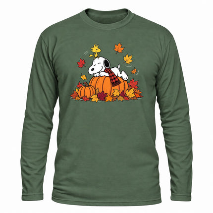Fall Pumpkin Shirt Autumn Leaves Cozy Long Sleeve T-Shirt