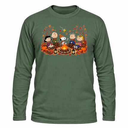 Fall Campfire Pumpkin Autumn Cozy Friends Long Sleeve T-Shirt