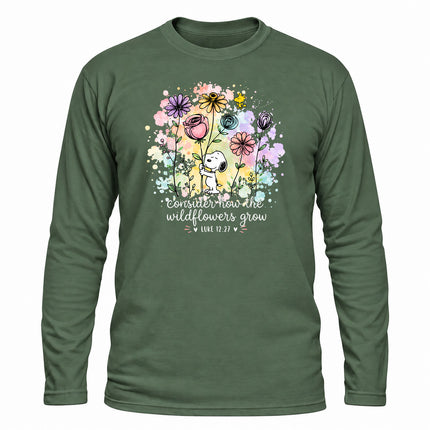 Consider How the Wildflowers Grow Luke 12 27 Christian Christmas Gift Long Sleeve T-Shirt