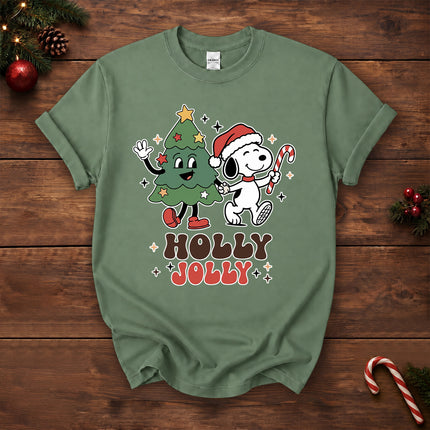 Holly Jolly Christmas Tree Candy Cane Retro T-Shirt