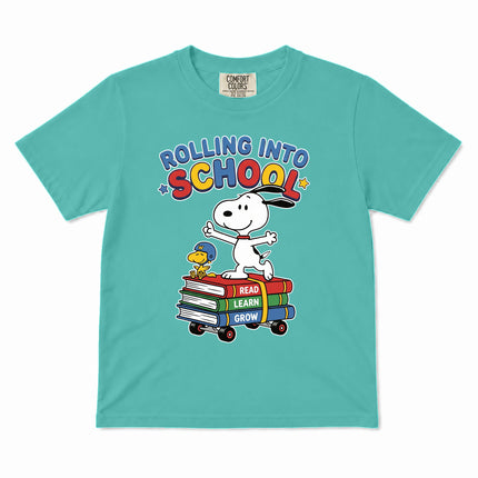 Comfort Colors Back To School Rolling Into School Read Learn Grow Kid T-Shirt