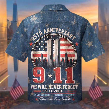 25th Patriot Day 9/11 Never Forget American Flag Memorial Hawaiian Shirt