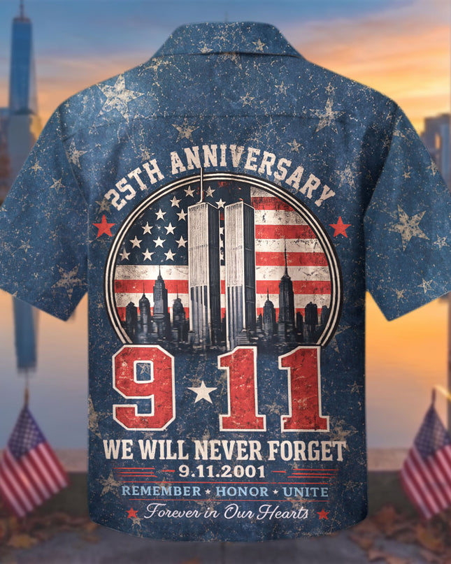 25th Patriot Day 9/11 Never Forget American Flag Memorial Hawaiian Shirt