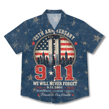 25th Patriot Day 9/11 Never Forget American Flag Memorial Hawaiian Shirt