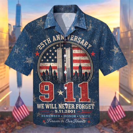 25th Patriot Day 9/11 Never Forget American Flag Memorial Hawaiian Shirt