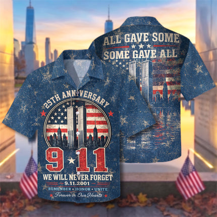 25th Patriot Day 9/11 Never Forget American Flag Memorial Hawaiian Shirt