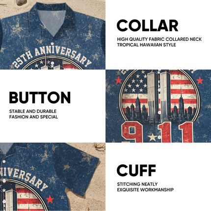 25th Patriot Day 9/11 Never Forget American Flag Memorial Hawaiian Shirt