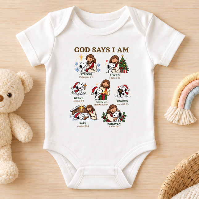 God Says I Am Christian Christmas Faith Affirmations Baby Bodysuit