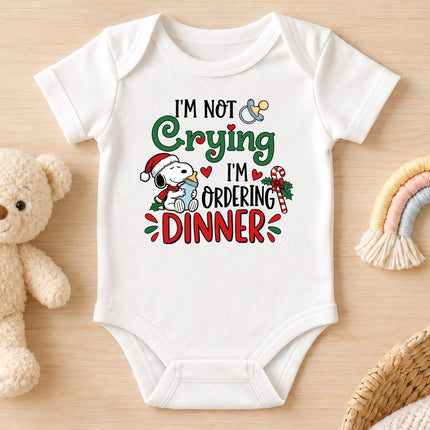Funny Christmas I'm Not Crying I'm Ordering Dinner Baby Bodysuit