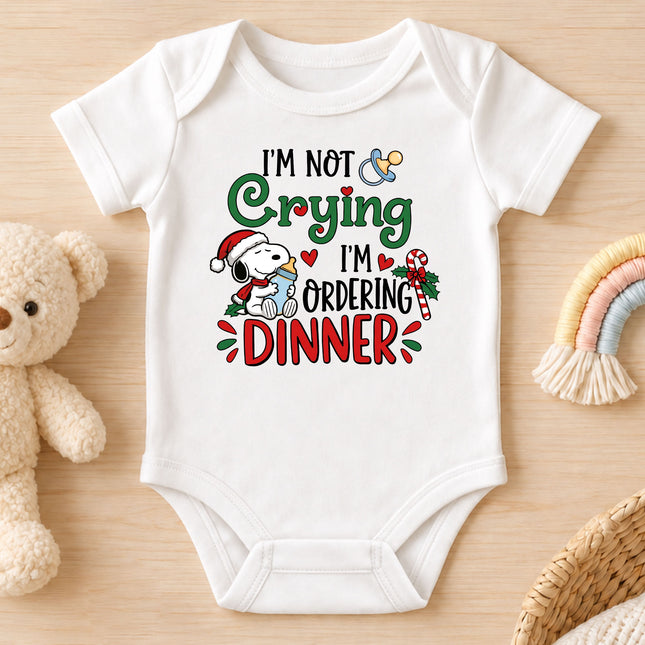 Funny Christmas I'm Not Crying I'm Ordering Dinner Baby Bodysuit