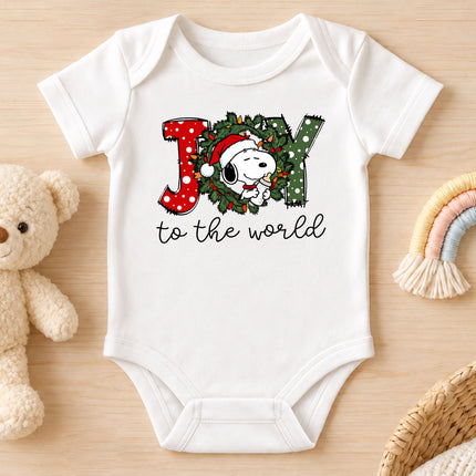 Joy to the World Christmas Wreath Holiday Outfit Baby Bodysuit