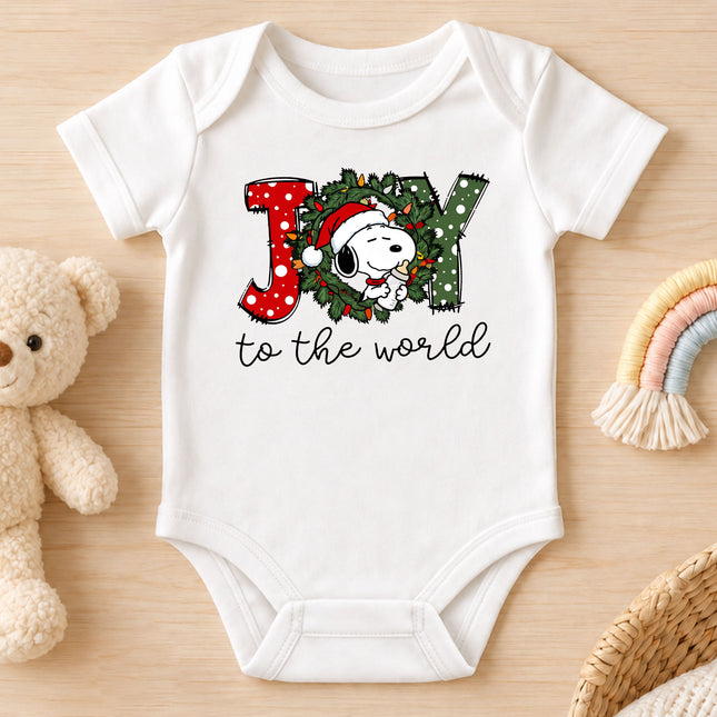 Joy to the World Christmas Wreath Holiday Outfit Baby Bodysuit