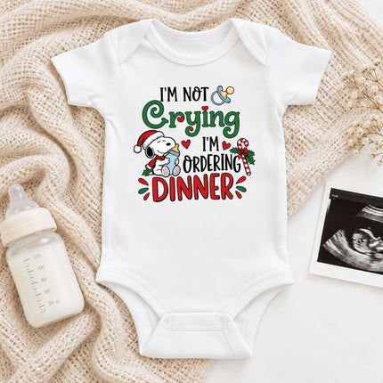 Funny Christmas I'm Not Crying I'm Ordering Dinner Baby Bodysuit