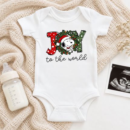 Joy to the World Christmas Wreath Holiday Outfit Baby Bodysuit