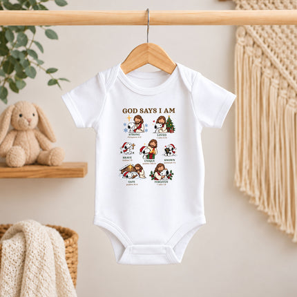 God Says I Am Christian Christmas Faith Affirmations Baby Bodysuit