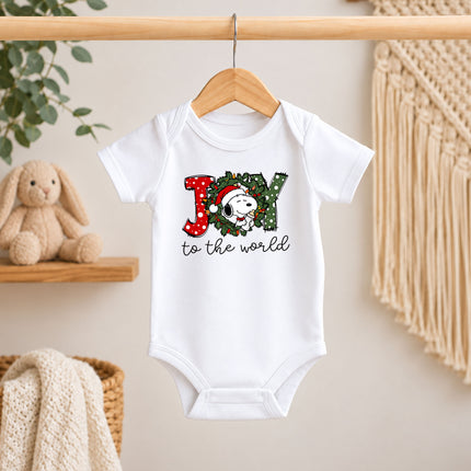 Joy to the World Christmas Wreath Holiday Outfit Baby Bodysuit