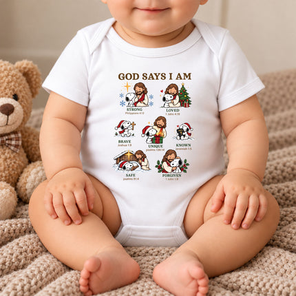 God Says I Am Christian Christmas Faith Affirmations Baby Bodysuit