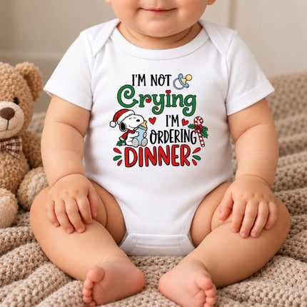 Funny Christmas I'm Not Crying I'm Ordering Dinner Baby Bodysuit