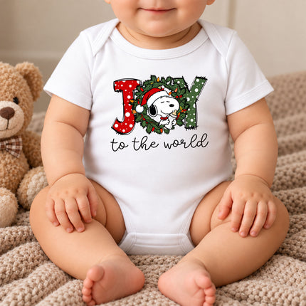 Joy to the World Christmas Wreath Holiday Outfit Baby Bodysuit