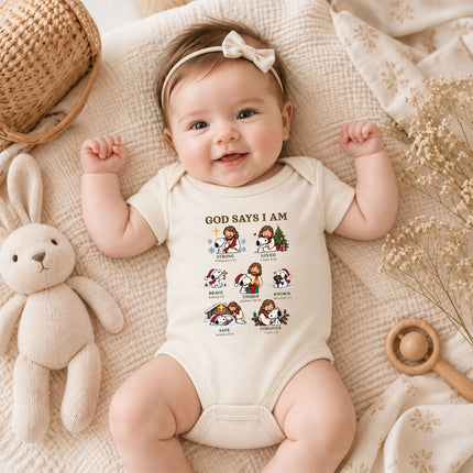 God Says I Am Christian Christmas Faith Affirmations Baby Bodysuit