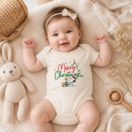 Merry Christmas Snowy Tree Cute Holiday Outfit Baby Bodysuit