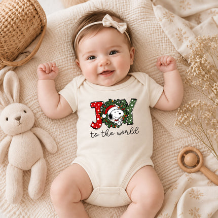 Joy to the World Christmas Wreath Holiday Outfit Baby Bodysuit