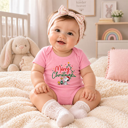 Merry Christmas Snowy Tree Cute Holiday Outfit Baby Bodysuit