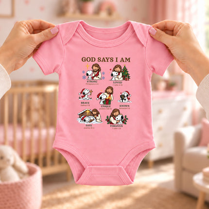 God Says I Am Christian Christmas Faith Affirmations Baby Bodysuit