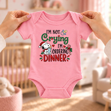 Funny Christmas I'm Not Crying I'm Ordering Dinner Baby Bodysuit