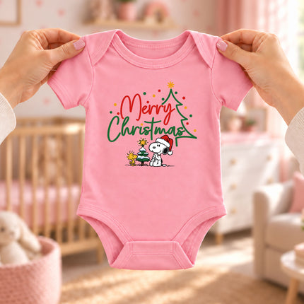 Merry Christmas Snowy Tree Cute Holiday Outfit Baby Bodysuit