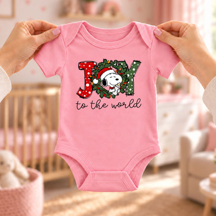 Joy to the World Christmas Wreath Holiday Outfit Baby Bodysuit