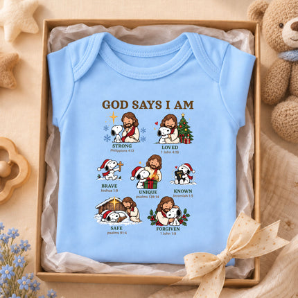 God Says I Am Christian Christmas Faith Affirmations Baby Bodysuit