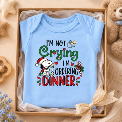 Funny Christmas I'm Not Crying I'm Ordering Dinner Baby Bodysuit