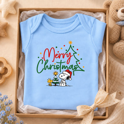 Merry Christmas Snowy Tree Cute Holiday Outfit Baby Bodysuit