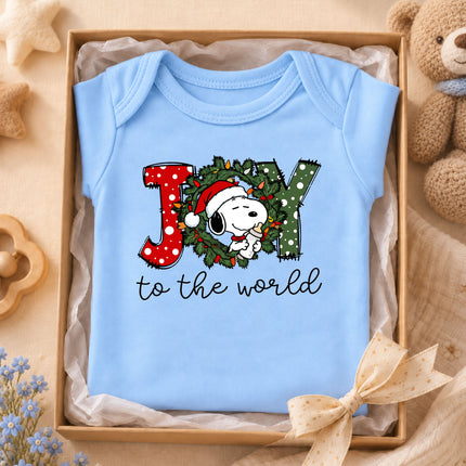 Joy to the World Christmas Wreath Holiday Outfit Baby Bodysuit