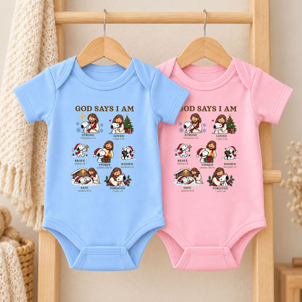 God Says I Am Christian Christmas Faith Affirmations Baby Bodysuit