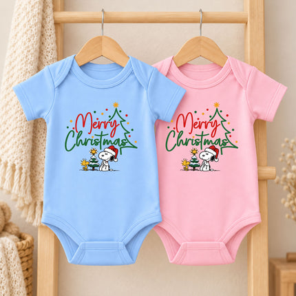 Merry Christmas Snowy Tree Cute Holiday Outfit Baby Bodysuit