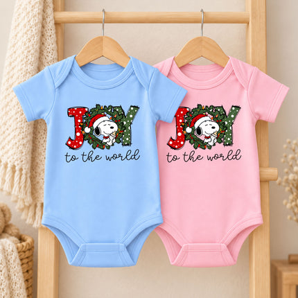 Joy to the World Christmas Wreath Holiday Outfit Baby Bodysuit