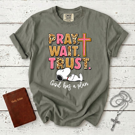 Comfort Colors Pray Wait Trust God Has a Plan Christian Faith T-Shirt