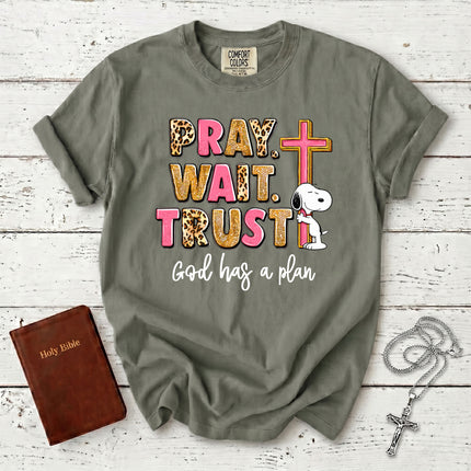 Comfort Colors Pray Wait Trust God Has a Plan Christian Faith T-Shirt