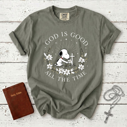 Comfort Colors God Is Good All The Time Christian Cross Lily Faith Gift T-Shirt