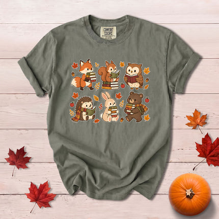 Comfort Colors Fall Book Lover Cute Woodland Reading T-Shirt