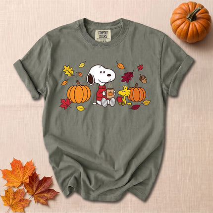 Comfort Colors Fall Pumpkin Coffee Autumn Leaves T-Shirt