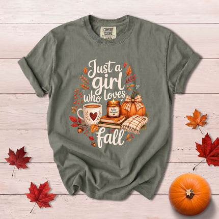 Comfort Colors Fall Autumn Just A Girl Who Loves Fall Pumpkin Coffee T-Shirt