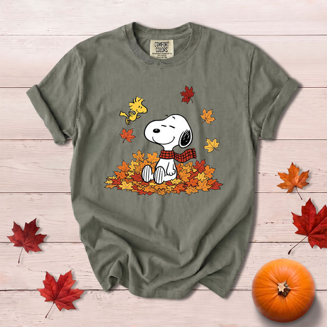 Comfort Colors Fall Autumn Maple Leaves Cozy Scarf Seasonal T-Shirt