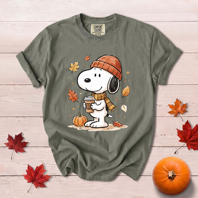 Comfort Colors Fall Autumn Pumpkin Coffee Cozy Leaves T-Shirt