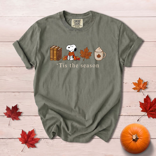 Comfort Colors Fall Autumn Tis The Season Books Coffee Cozy T-Shirt