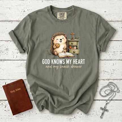 Comfort Colors God Knows My Heart and My Snack Drawer Funny Christian T-Shirt