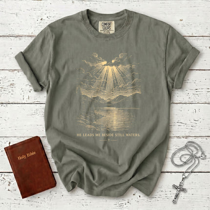 Comfort Colors Psalm 23 He Leads Me Beside Still Waters Christian T-Shirt