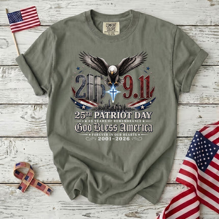 Comfort Colors 25th Patriot Day God Bless America Eagle Cross T-Shirt